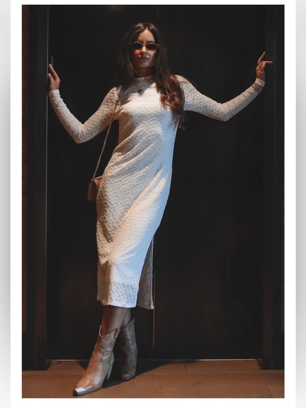 NWT Sadie & Sage Light Butter Long Sleeve Lace MIDI Dress